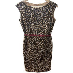 Marks & Spencer Leopard Print Dress with Red Belt round soft pleated neck belt b